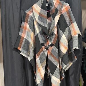 Apt. 9 Women's Plaid Poncho - Black, Gray, Orange, Cream